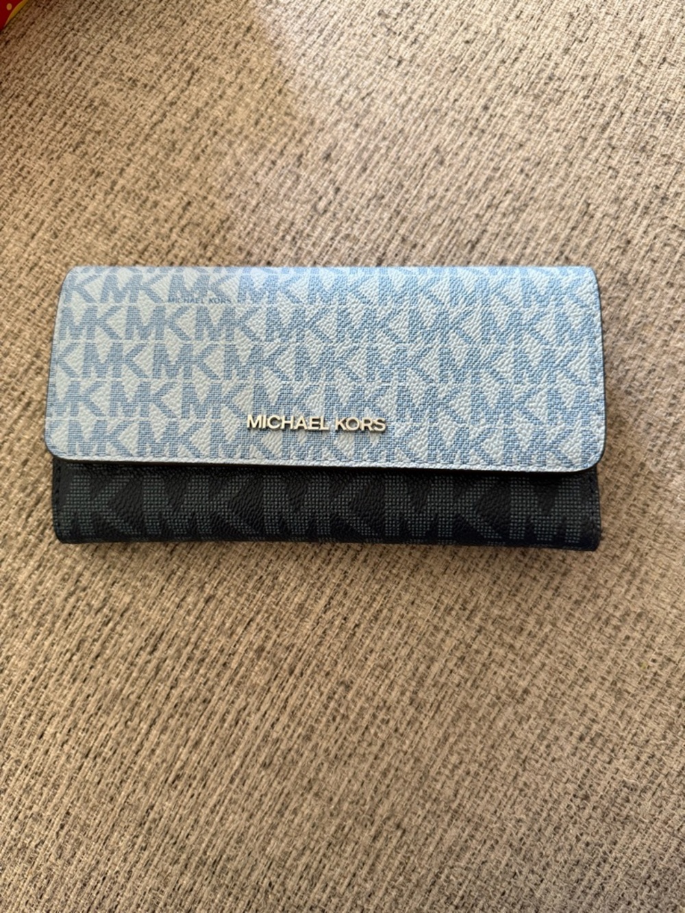Michael Kors Two-Tone MK Signature Continental Wallet - Light Blue & Black